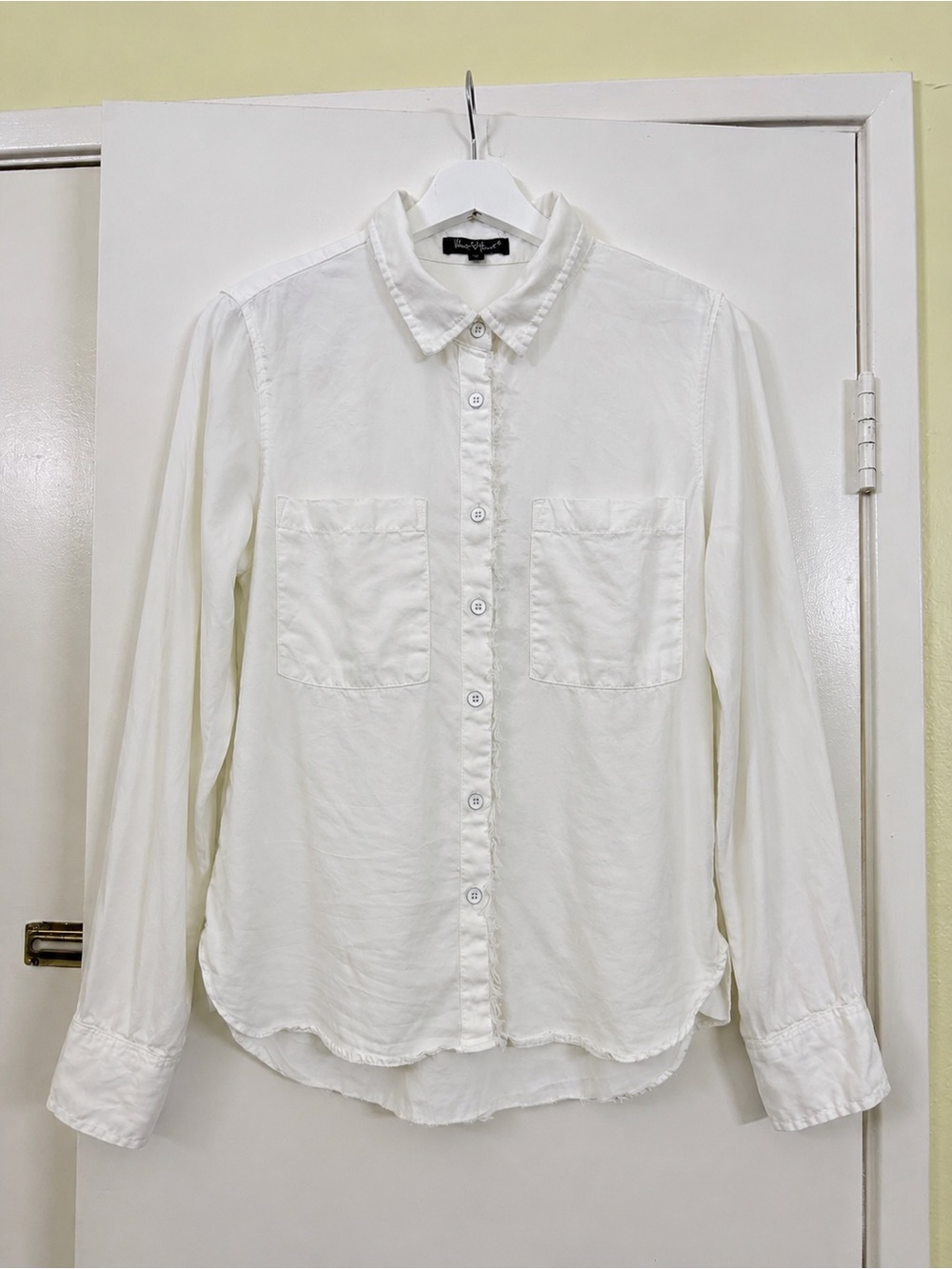 Velvet Heart White Tencel Button Front Frayed Trim Utility Shirt Blouse M